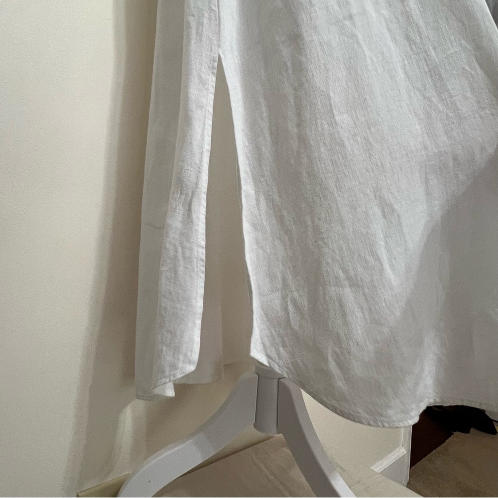 Eileen Fisher White Linen Blend Waist Tie Midi Sleeveless Dress Resortwear - Picture 5 of 9
